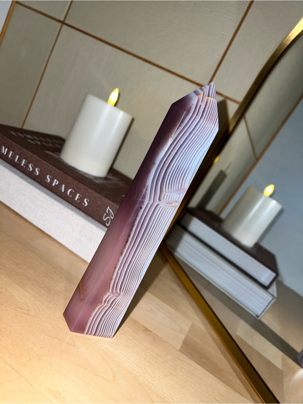 9” Pink Jelly Agate Tower 💗✨ Banded Crystal Statement Piece
